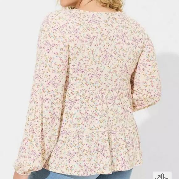 Torrid Texture Jersey V-Neck Long Sleeve Tiered Top size 0 S - Picture 2 of 11